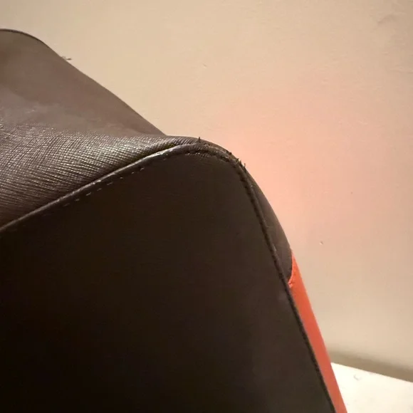 MICHAEL Kors Jet Set StripeTote saffiano leather orange-wallet Set EUC - Picture 4 of 14